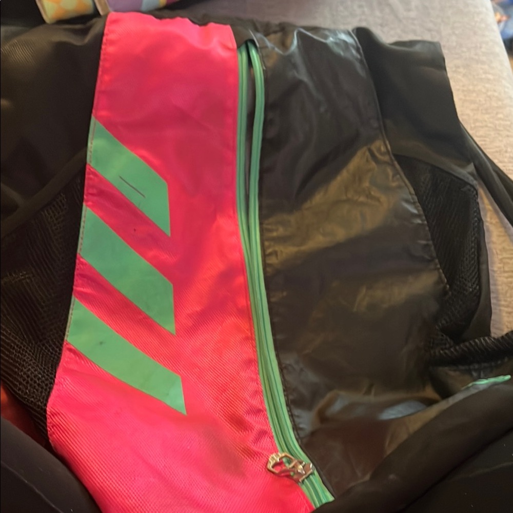 Black and Pink Backpack with Green Accents